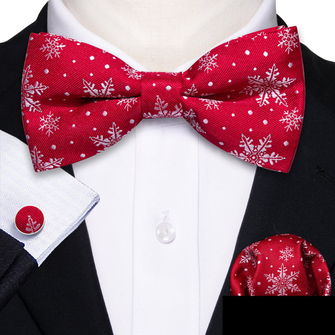 Red & White Christmas Snowflake Silk Bow Tie Set bow ties - Sophisticated Gentlemen