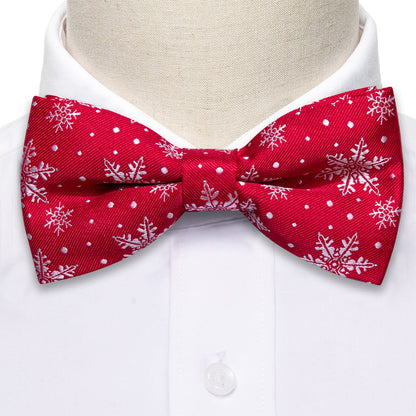 Red & White Christmas Snowflake Silk Bow Tie Set bow ties - Sophisticated Gentlemen