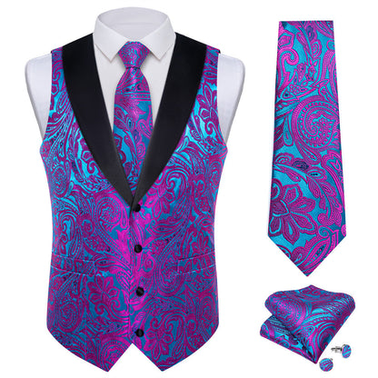 Turquoise & Fuchsia Paisley Silk Vest Set Vest set - Sophisticated Gentlemen