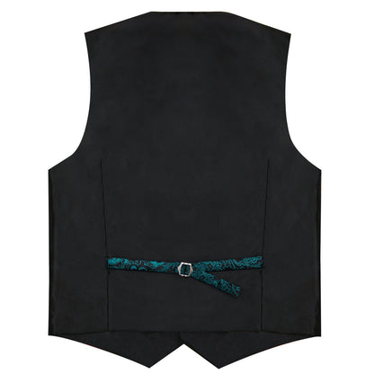 Teal Green Paisley Vest Set with Black Collar vest set    - Sophisticated Gentlemen