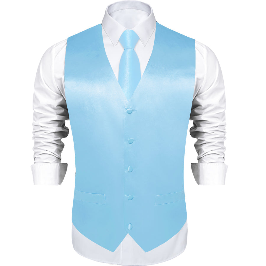 Arctic Blue Solid Vest Set - 4 Piece vest set    - Sophisticated Gentlemen