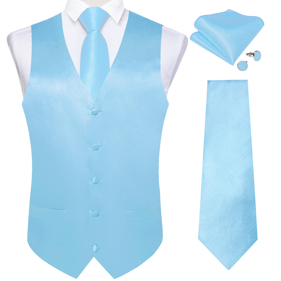 Arctic Blue Solid Vest Set - 4 Piece vest set    - Sophisticated Gentlemen