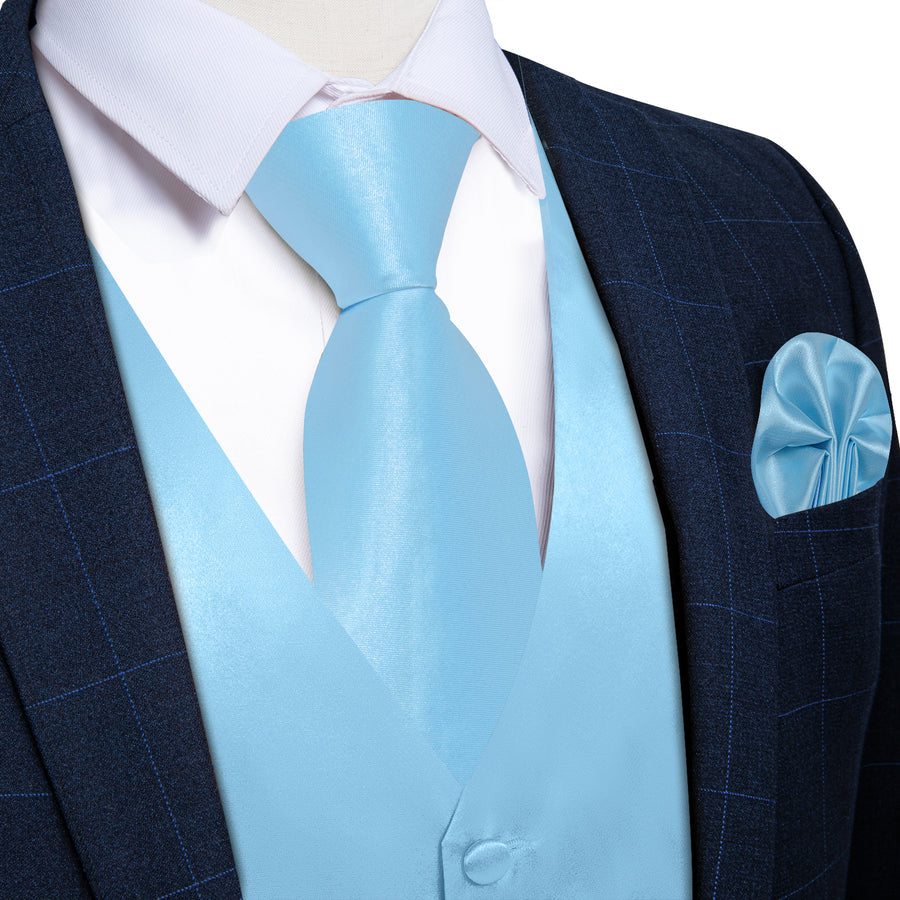 Arctic Blue Solid Vest Set - 4 Piece vest set S (Chest 40")   - Sophisticated Gentlemen