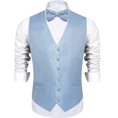 Arctic Blue Polka Dot Bow Tie Vest Set - 3 Piece vest set    - Sophisticated Gentlemen
