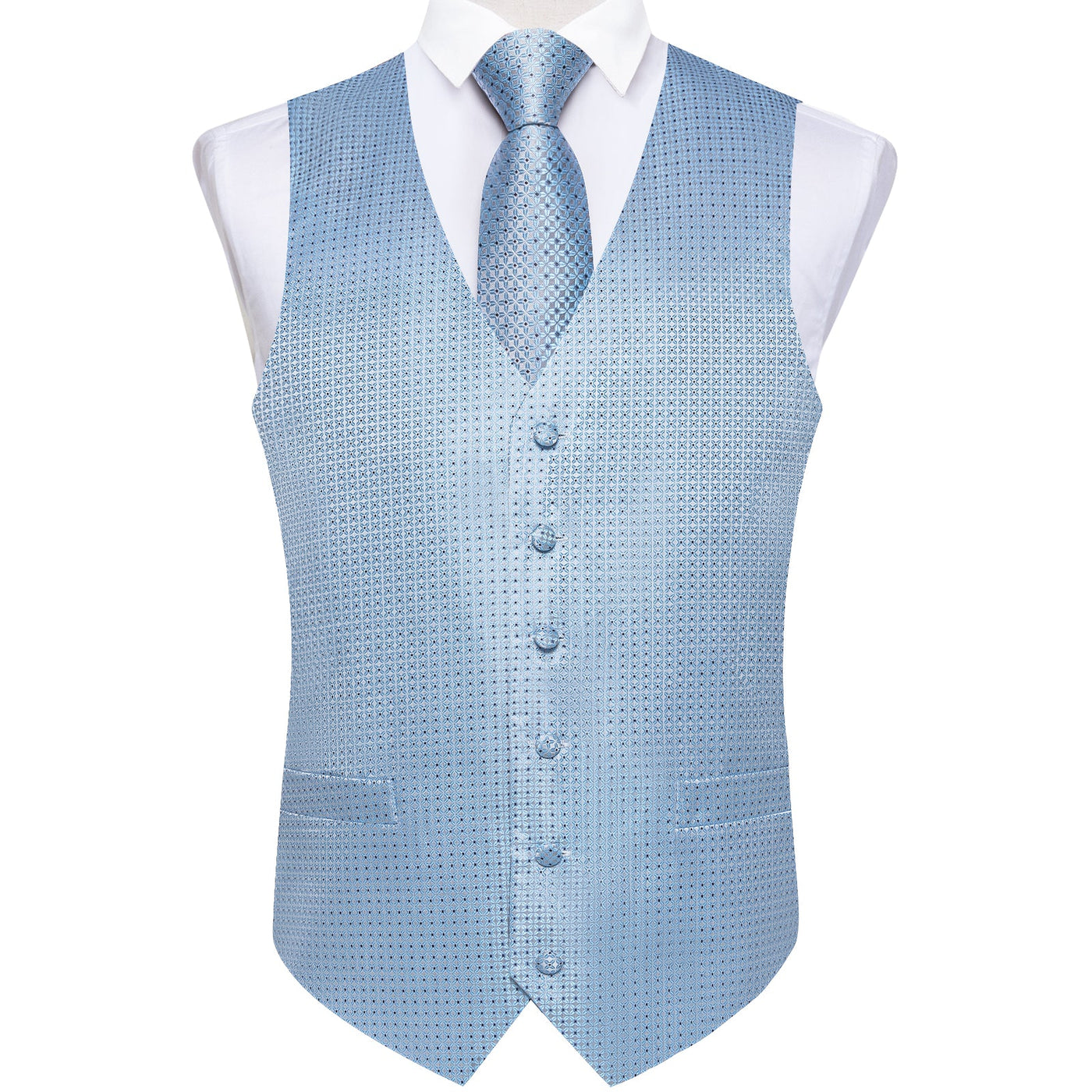 Supernova Silk Vest, Tie & Pocket Square Set - Light Blue Geometric Pattern vest set - Sophisticated Gentlemen