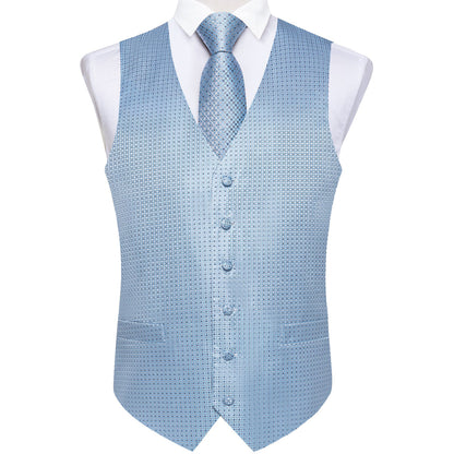 Supernova Silk Vest, Tie & Pocket Square Set - Light Blue Geometric Pattern vest set - Sophisticated Gentlemen