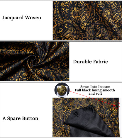 Black & Gold Paisley Silk Collar Vest Set vest set - Sophisticated Gentlemen