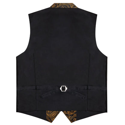 Black & Gold Paisley Silk Collar Vest Set vest set - Sophisticated Gentlemen