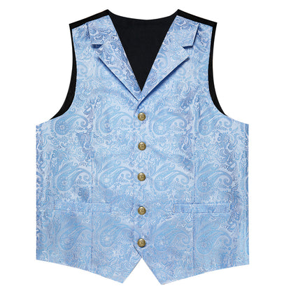 Sky Blue Luxury Paisley Collar Vest Set - 4 Piece vest set    - Sophisticated Gentlemen