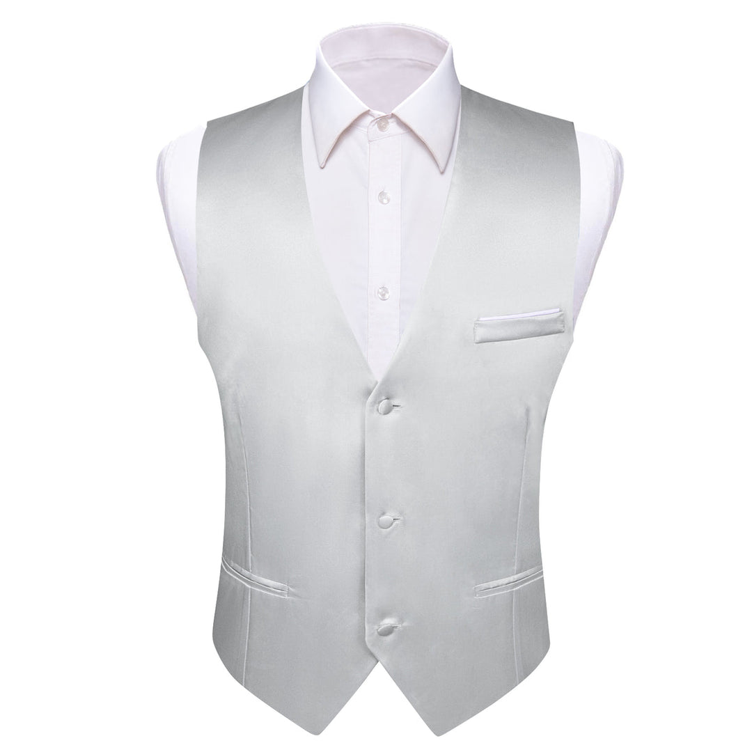Solid Silver Satin Suit Vest vest set S (Chest 41)   - Sophisticated Gentlemen