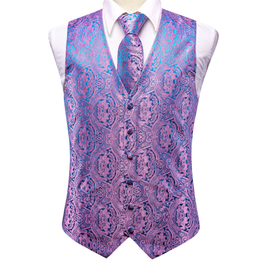 Blue and Purple Paisley Jacquard Silk Vest Set vest set    - Sophisticated Gentlemen
