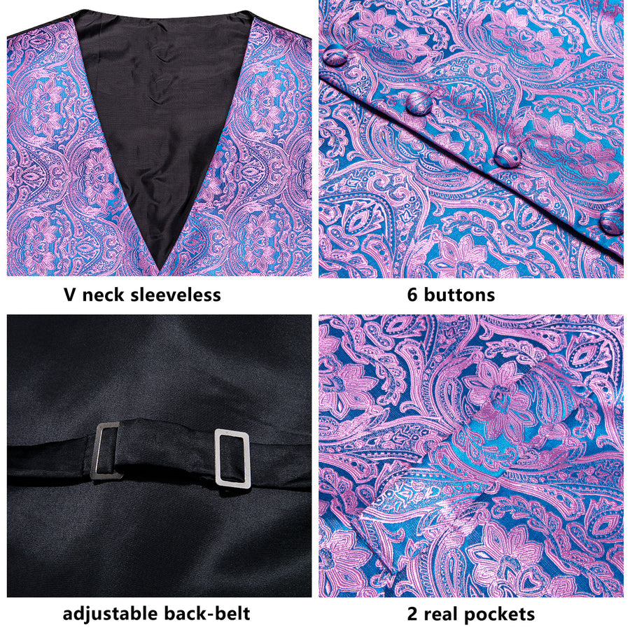 Blue and Purple Paisley Jacquard Silk Vest Set vest set    - Sophisticated Gentlemen