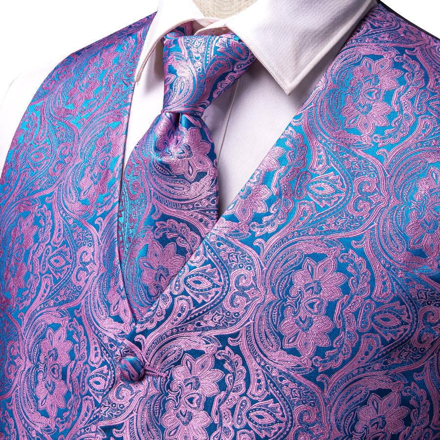 Blue and Purple Paisley Jacquard Silk Vest Set vest set    - Sophisticated Gentlemen