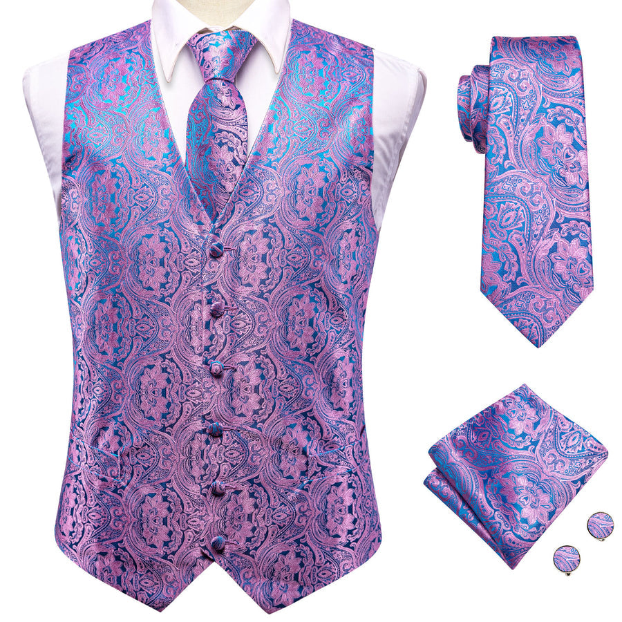 Blue and Purple Paisley Jacquard Silk Vest Set vest set    - Sophisticated Gentlemen