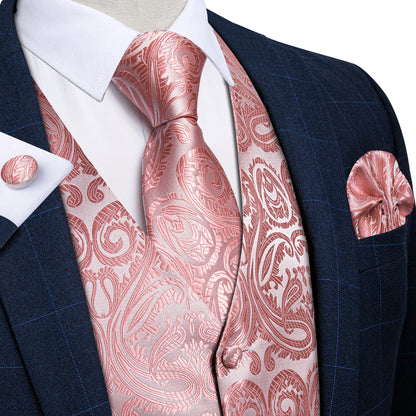 Blush Pink Paisley Silk Vest Set vest set S (Chest 40") - Sophisticated Gentlemen