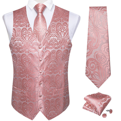 Blush Pink Paisley Silk Vest Set vest set - Sophisticated Gentlemen