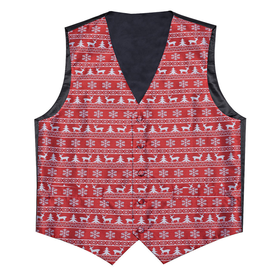 Christmas Red White Elk Novelty Jacquard Silk Vest Set vest set    - Sophisticated Gentlemen