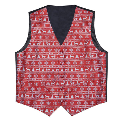 Christmas Red White Elk Novelty Jacquard Silk Vest Set vest set    - Sophisticated Gentlemen