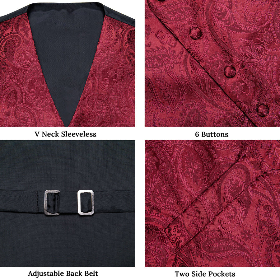 Classic Red Paisley Silk Collar Vest & Bowtie Set vest set - Sophisticated Gentlemen