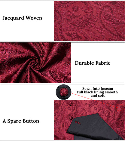 Classic Red Paisley Silk Collar Vest & Bowtie Set vest set - Sophisticated Gentlemen