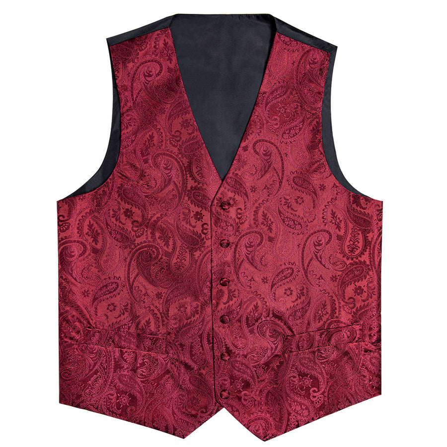 Classic Red Paisley Silk Collar Vest & Bowtie Set vest set - Sophisticated Gentlemen