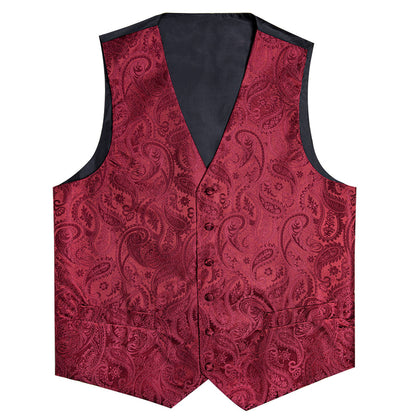 Classic Red Paisley Silk Collar Vest & Bowtie Set vest set - Sophisticated Gentlemen