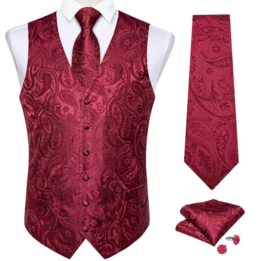Classic Red Paisley Silk Collar Vest & Bowtie Set vest set - Sophisticated Gentlemen