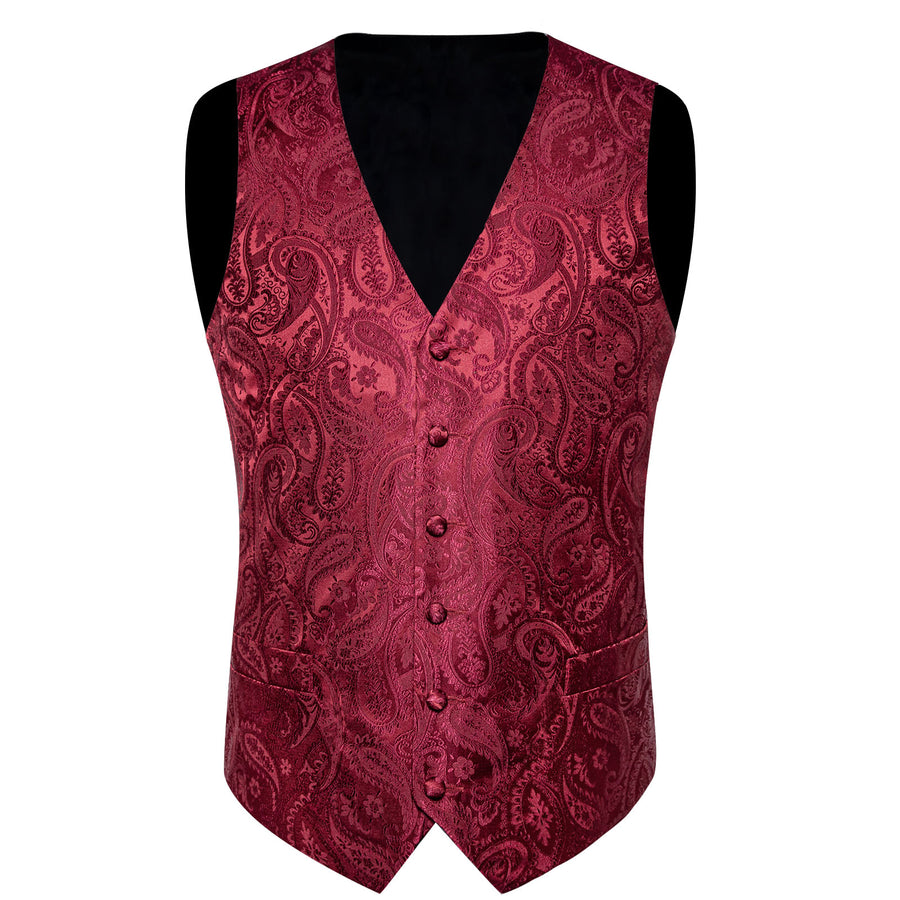 Classic Red Paisley Silk Collar Vest & Bowtie Set vest set - Sophisticated Gentlemen