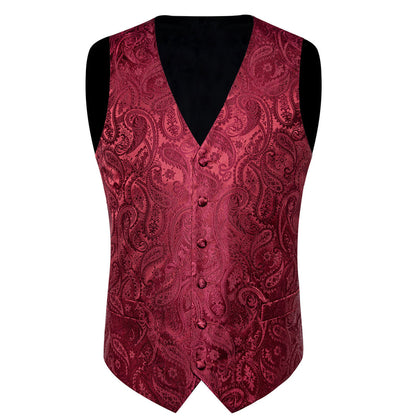 Classic Red Paisley Silk Collar Vest & Bowtie Set vest set - Sophisticated Gentlemen