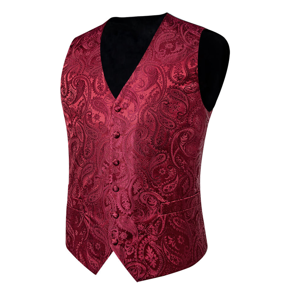 Classic Red Paisley Silk Collar Vest & Bowtie Set vest set - Sophisticated Gentlemen