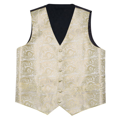Silver and Champagne Paisley Silk Vest Set vest set    - Sophisticated Gentlemen