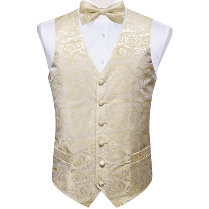Silver and Champagne Paisley Silk Vest Set vest set    - Sophisticated Gentlemen