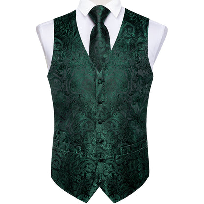 Emerald Green Paisley Silk Vest Set vest set    - Sophisticated Gentlemen
