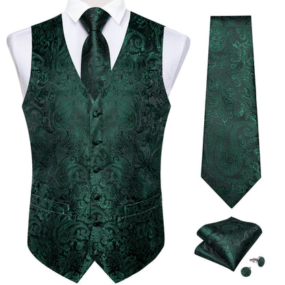 Emerald Green Paisley Silk Vest Set vest set    - Sophisticated Gentlemen