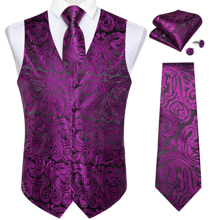 Black and Purple Paisley Silk Vest Set vest set - Sophisticated Gentlemen