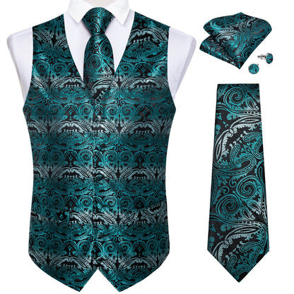 Blue Gray Paisley Silk Men's Vest Set vest set    - Sophisticated Gentlemen
