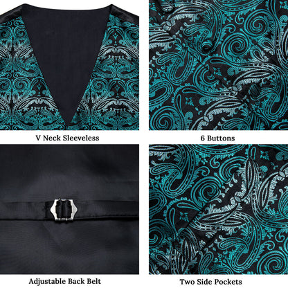 Blue Gray Paisley Silk Men's Vest Set vest set    - Sophisticated Gentlemen