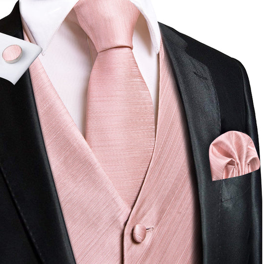 Baby Pink Silk Vest Set vest set S (Chest 40")   - Sophisticated Gentlemen
