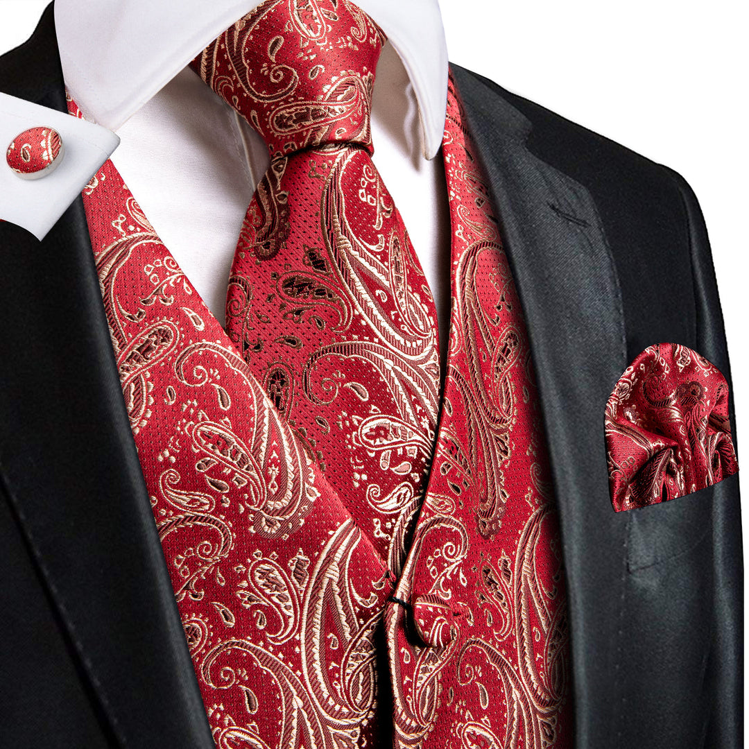 Red Ornamental Vest Set vest set S (Chest 41) - Sophisticated Gentlemen