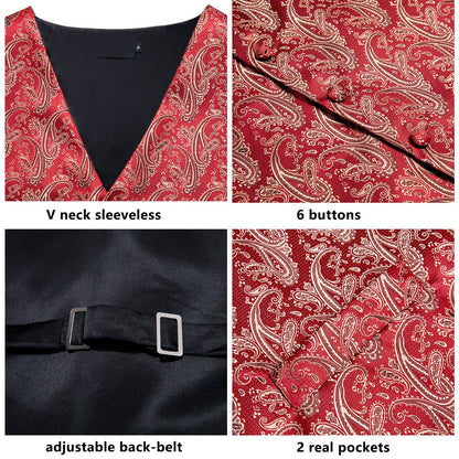 Red Ornamental Vest Set vest set - Sophisticated Gentlemen