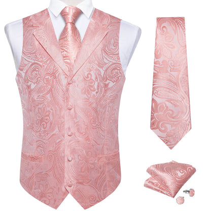 Baby Pink Paisley Vest and Collar Set - 4 Piece vest set    - Sophisticated Gentlemen