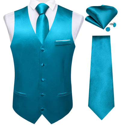 Royal Blue Solid Silk Bowtie & Vest Set vest set S (Chest 40") - Sophisticated Gentlemen
