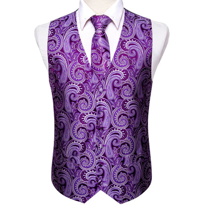 Luxury Purple Paisley Silk Vest Set vest set    - Sophisticated Gentlemen