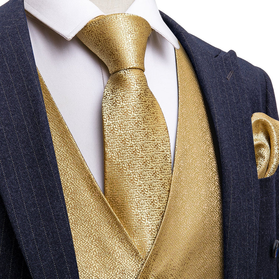 Golden Woven Silk Vest Set vest set S (Chest 40")   - Sophisticated Gentlemen