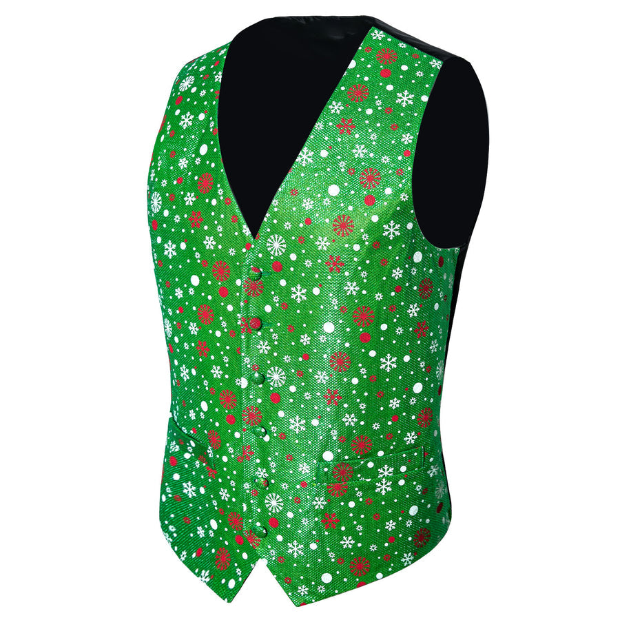 Green Christmas Snow Silk Bow Tie & Vest Set vest set - Sophisticated Gentlemen