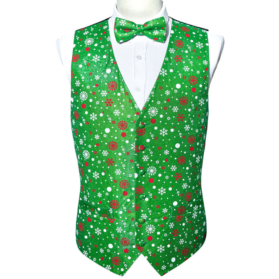 Green Christmas Snow Silk Bow Tie & Vest Set vest set - Sophisticated Gentlemen