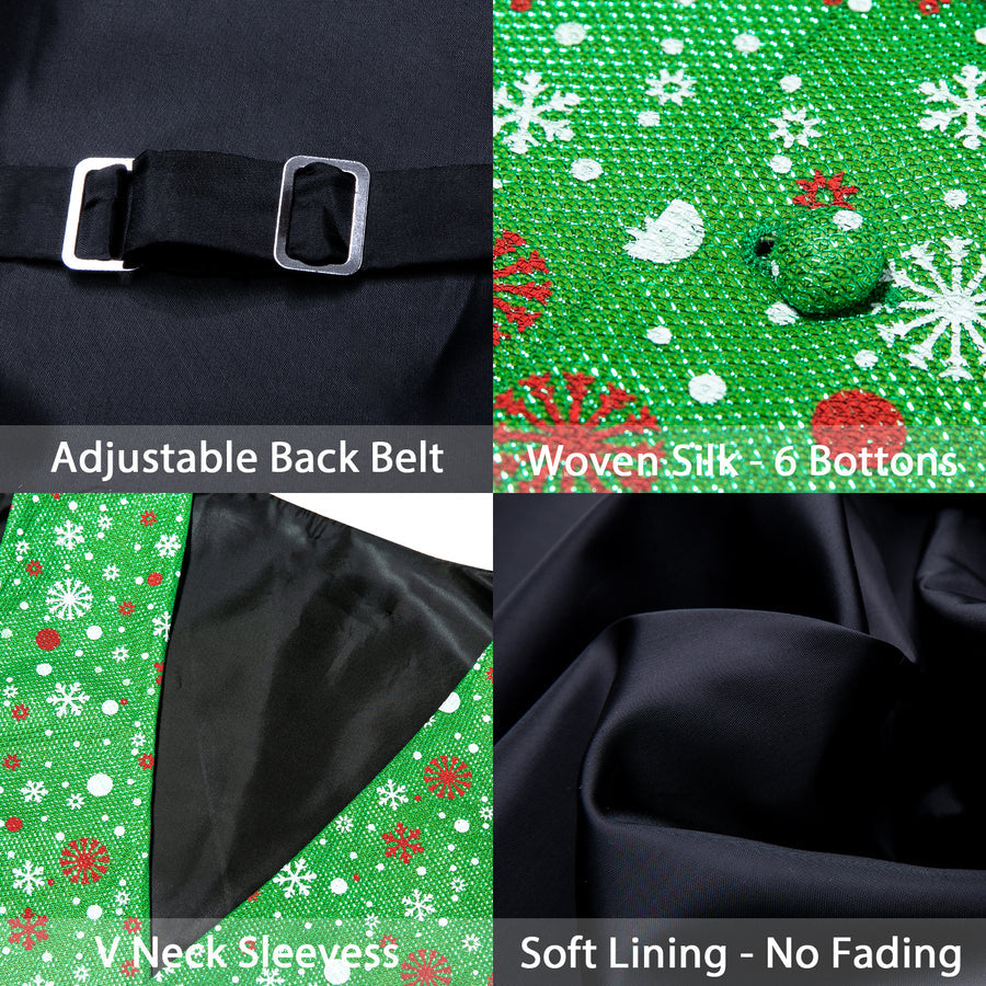 Green Christmas Snow Silk Bow Tie & Vest Set vest set - Sophisticated Gentlemen