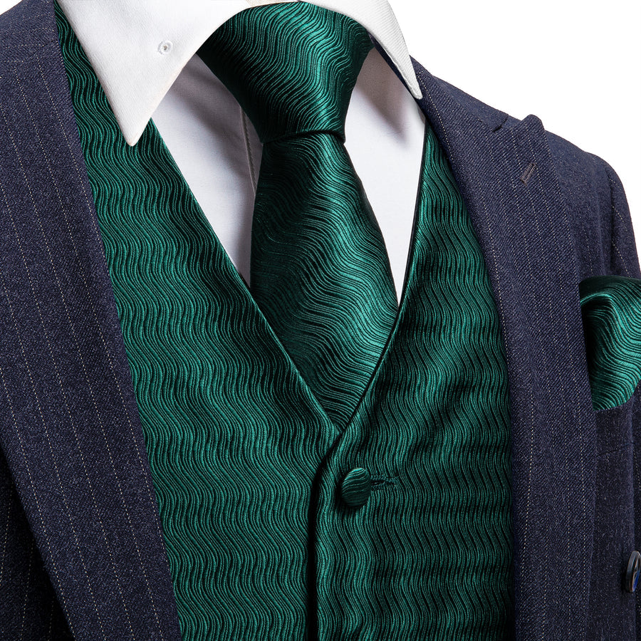 Dark Green Striped Jacquard Silk Vest Set vest set S (Chest 40")   - Sophisticated Gentlemen