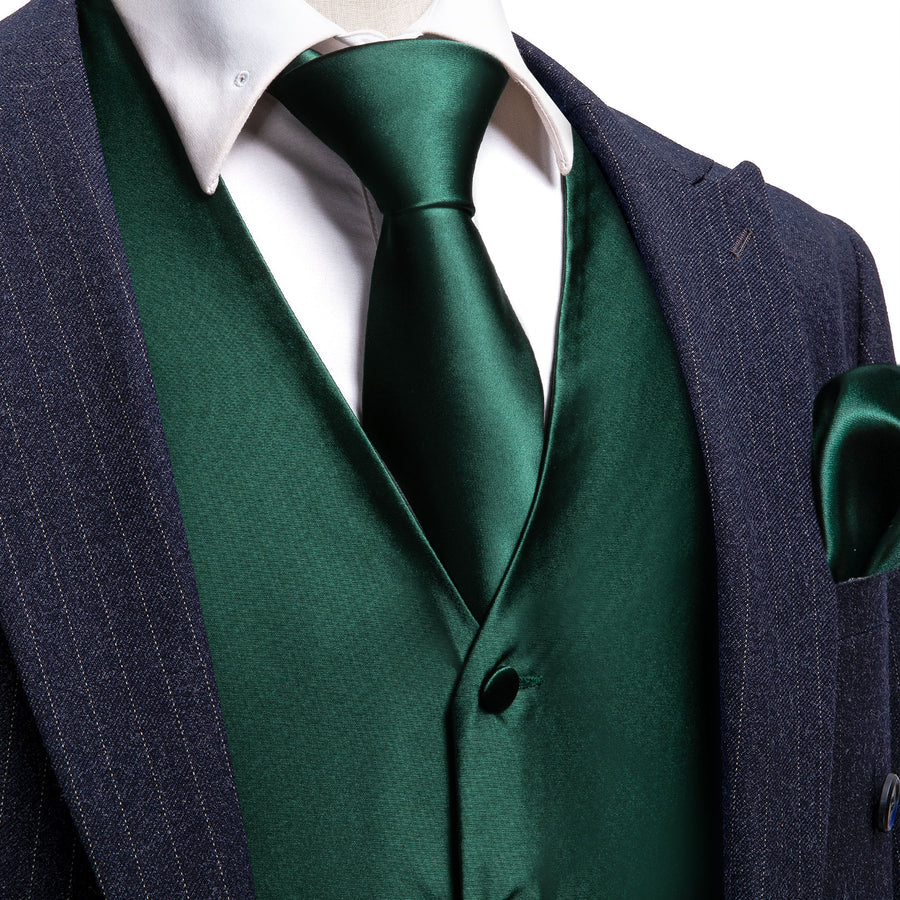 Emerald Green Jacquard Silk Vest Set vest set S (Chest 40")   - Sophisticated Gentlemen