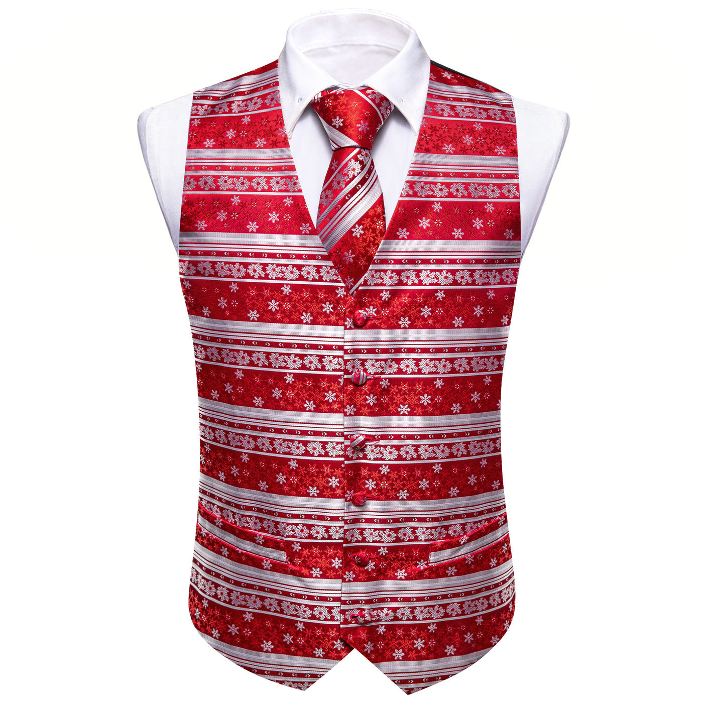 Christmas Red and White Snowflakes Vest Set vest set    - Sophisticated Gentlemen